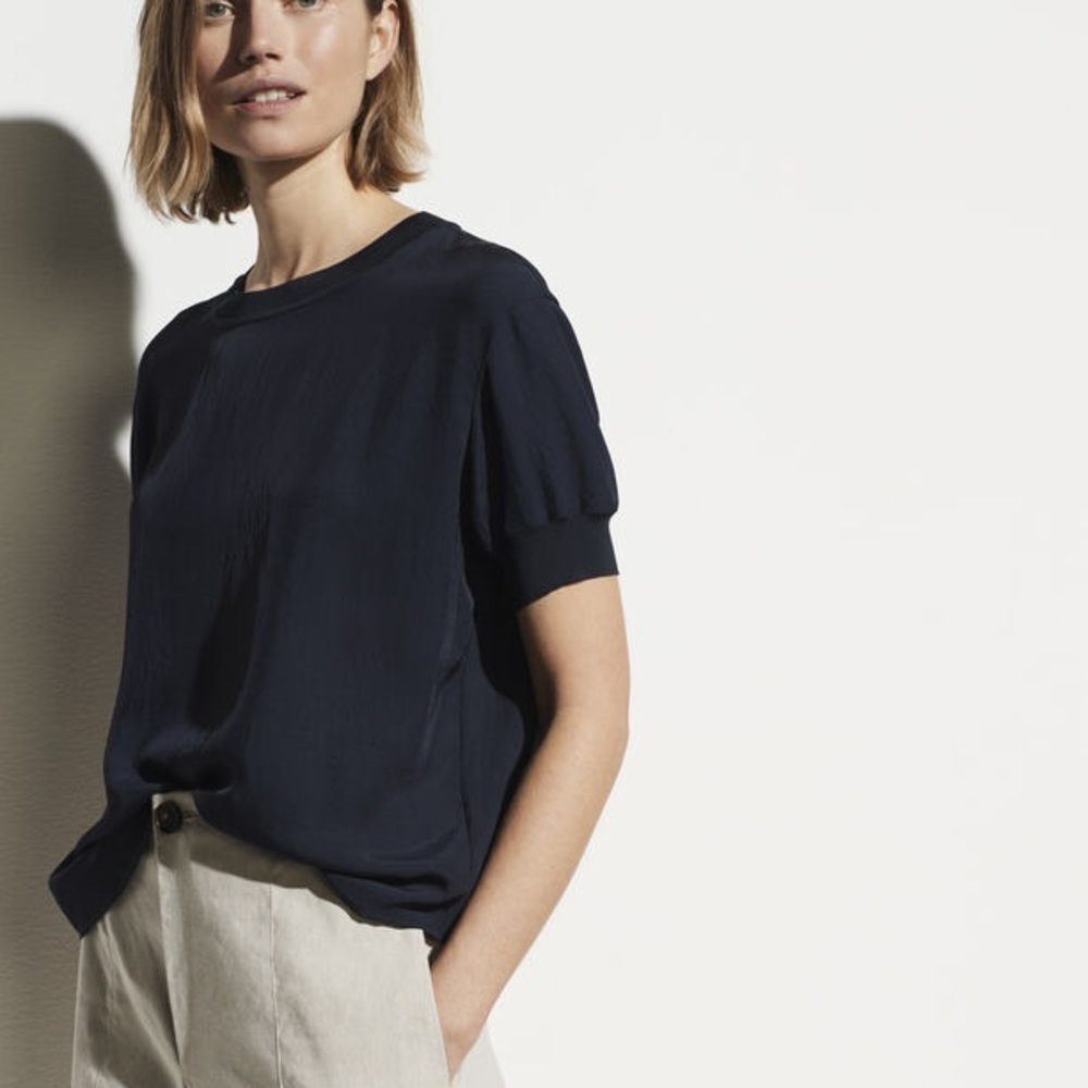 Vince Rib Trim Crepe Top